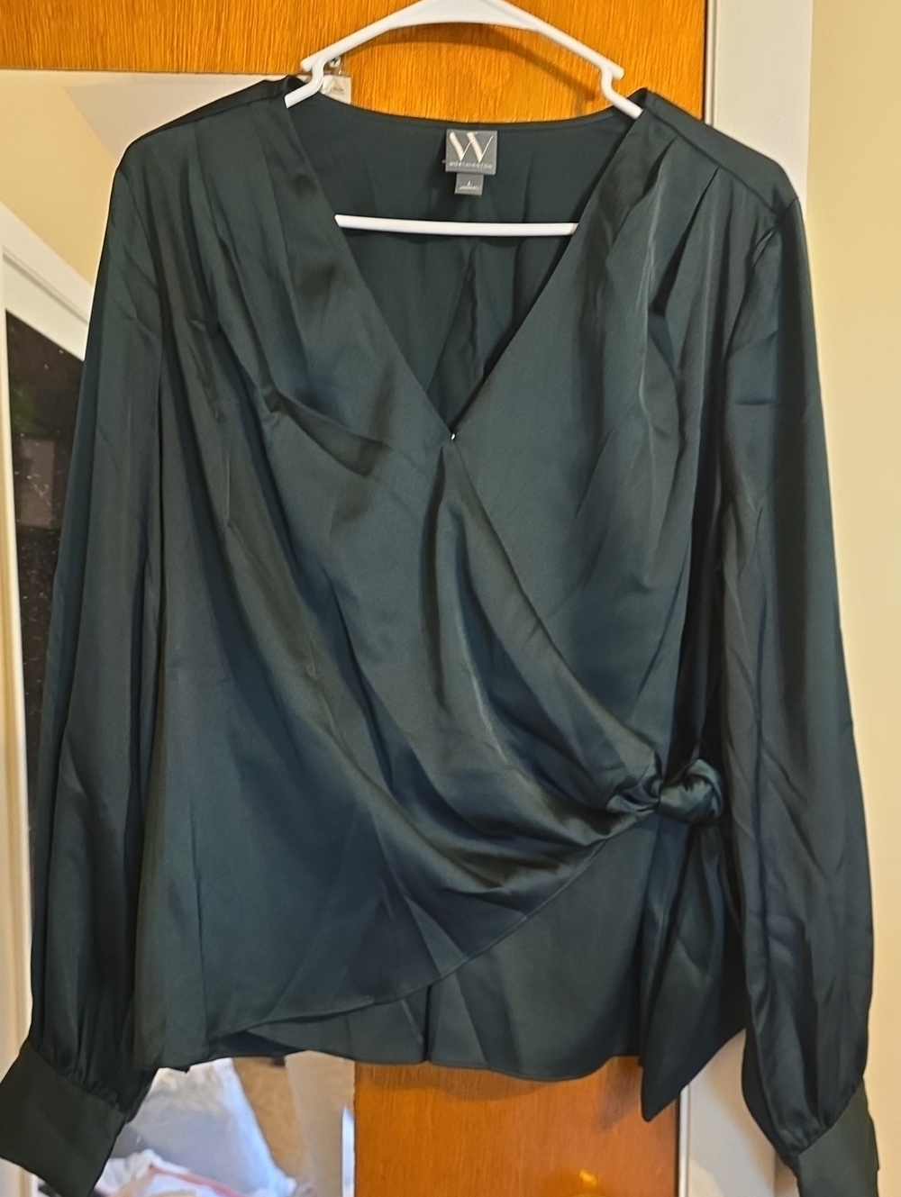 Worthington Emerald Green Satin Wrap-Style Blouse